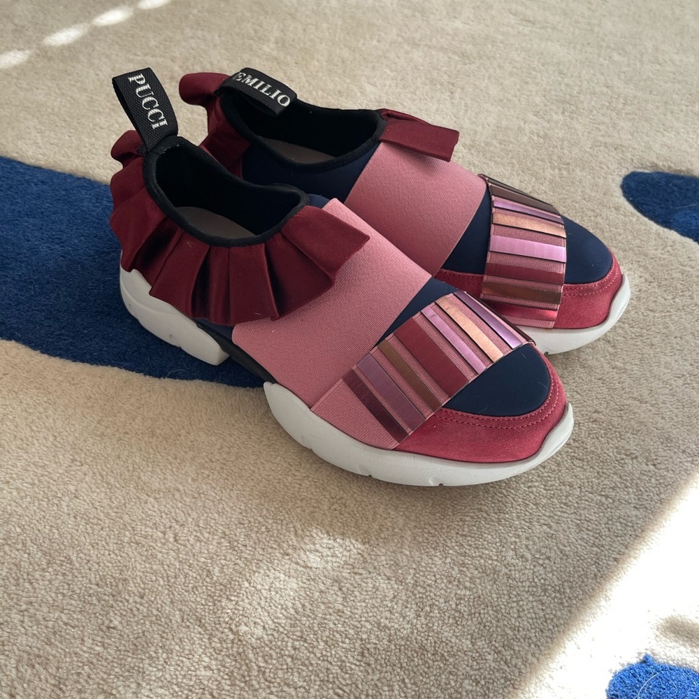 Emilio Pucci City Leather/ Metallic Low Top Sneakers